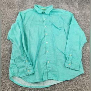 Tommy Bahama Men Collar Shirt XL 100% Linen Pocket Blue Long Sleeve